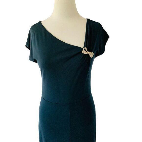 PETITE SOPHISTICATE LADIES SS RUCHED PIN FRONT SOLID NAVY DRESS NWT SMALL